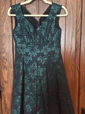 Nanette Lepore Black Teal Shimmer Fit & Flare Dress Size 0 Made in NY